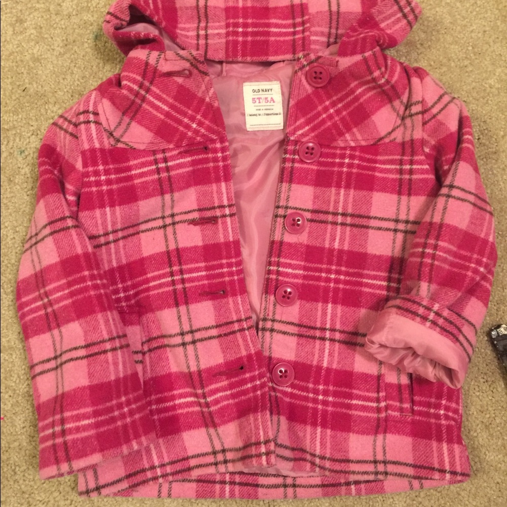 💖💕Girls Old Navy Pink Plaid Pea Coat💕💖